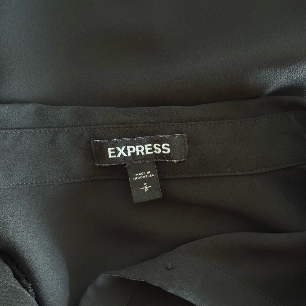 Express Black Ruffle-Trim Button-Up Blouse - Picture 4 of 4